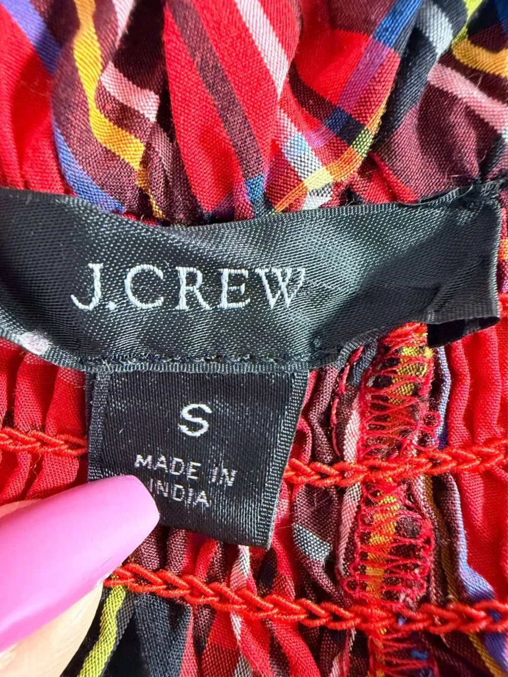 J. Crew Smocked-neck top in Good Tidings Plaid Small #A2853